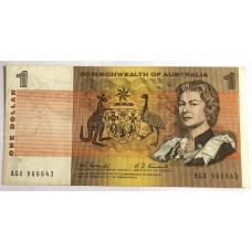 AUSTRALIA 1968 . ONE 1 DOLLAR BANKNOTE . COOMBS/RANDALL